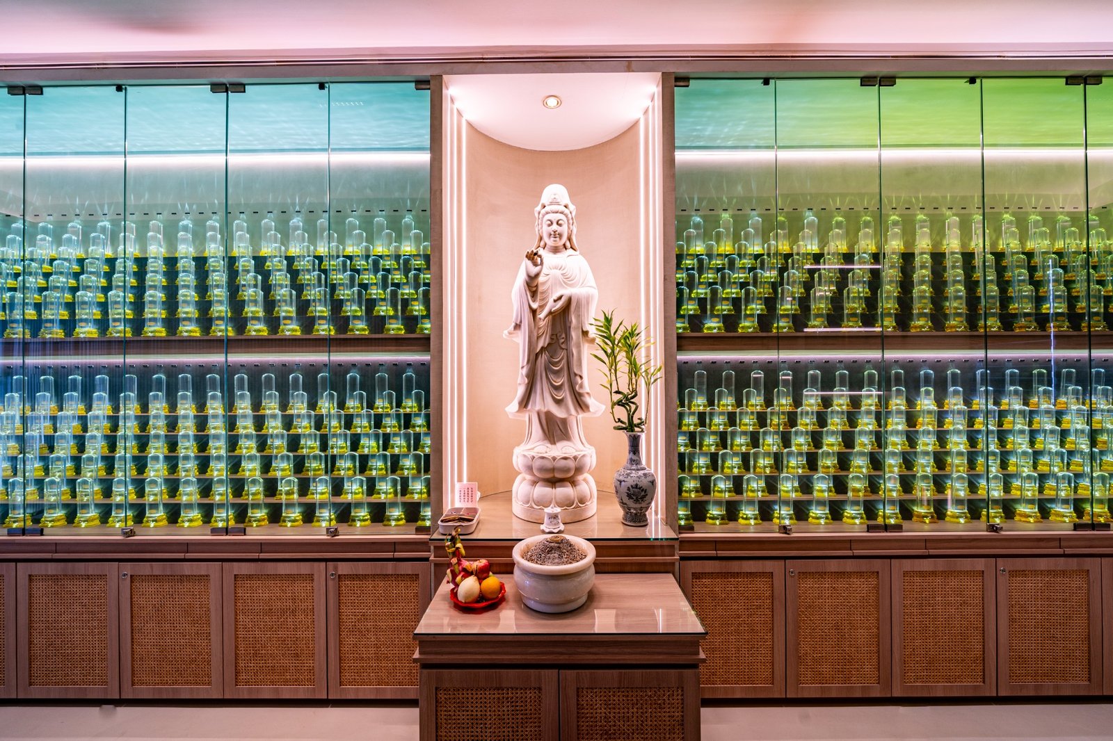 Ancestral Hall shrine with Guanyin statue and memorial tablets